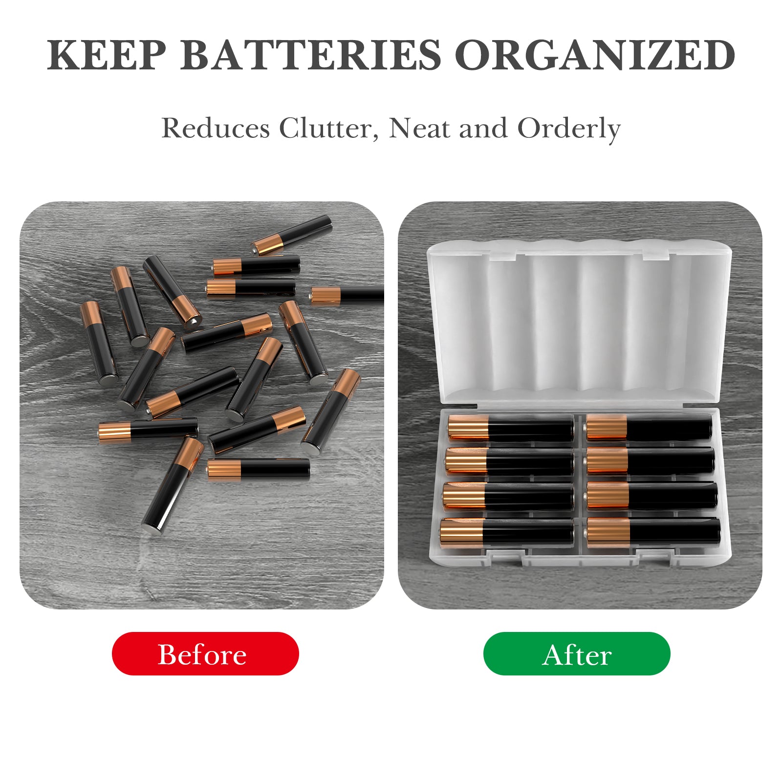 Linkidea 4 Pack Waterproof AAA Battery Organizer Box, Travel Storage Case Holds 10 AAA and AA Batteries, Portable & Durable Container for Home / Camping (Clear)
