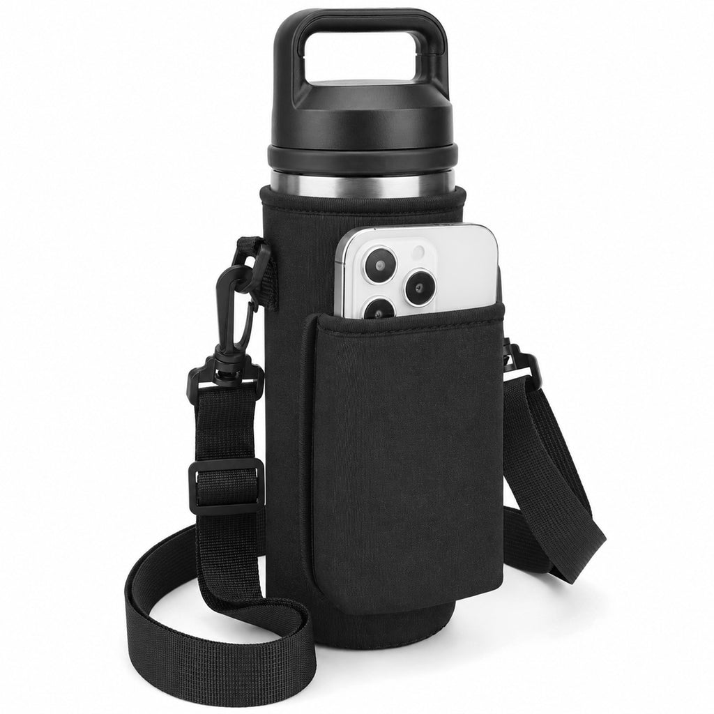 Linkidea Water Bottle Carrier with Shoulder Strap Compatible with YETI Rambler Bottle 18oz, Yonder 600ml/20oz, Insulated Waterbottle Sling Bag Holder with Phone Pocket (Black)