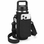 Linkidea Water Bottle Carrier with Shoulder Strap Compatible with YETI Rambler Bottle 18oz, Yonder 600ml/20oz, Insulated Waterbottle Sling Bag Holder with Phone Pocket (Black)