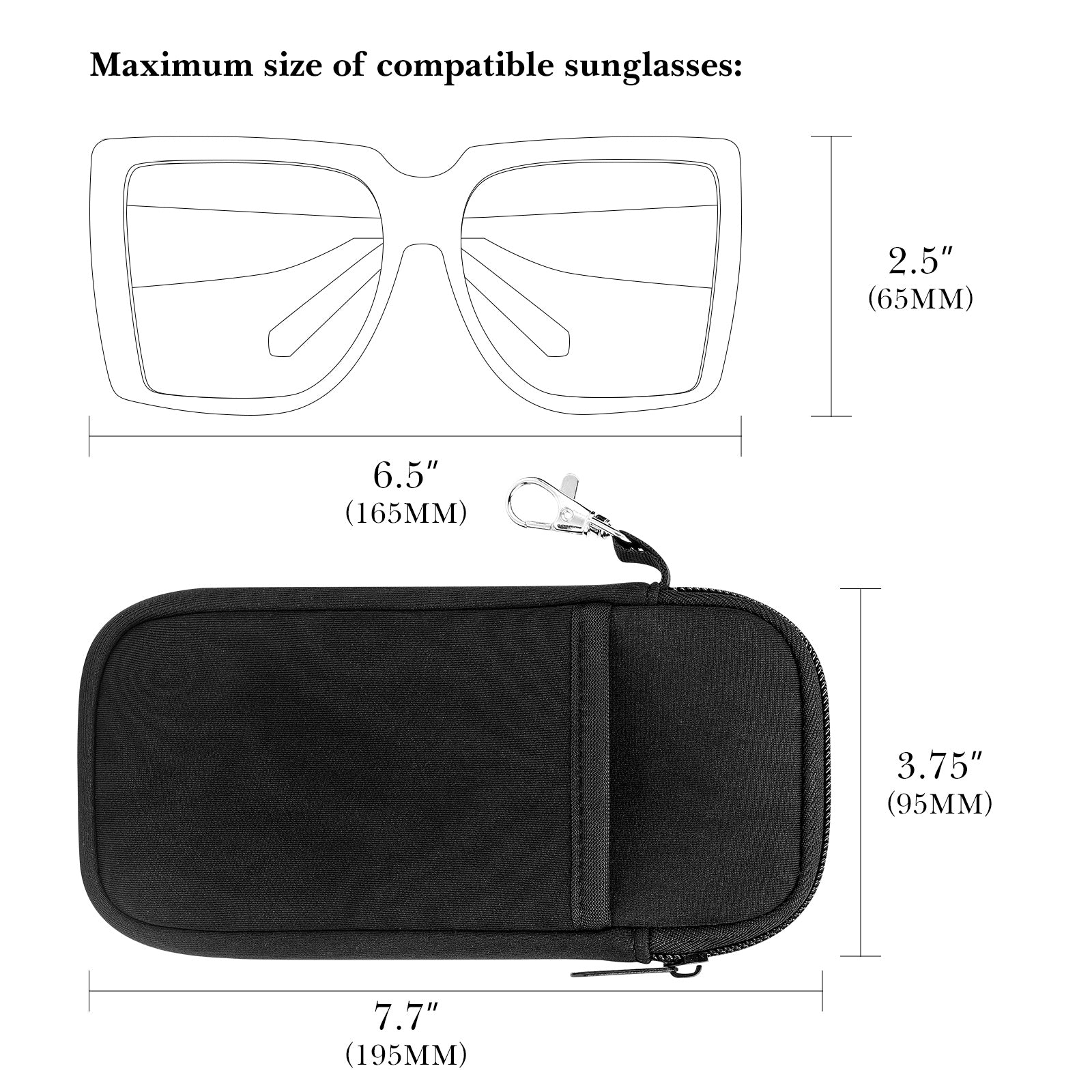 Extra Large Sunglasses Pouch Case with Metal Buckle, 2 Pack Sun Glasses Eyeglasses Organizer Soft Bag Compatible with CELINE CL40227U Versace VE4395 Gucci GG0595S GG0875S (XXL, Black)