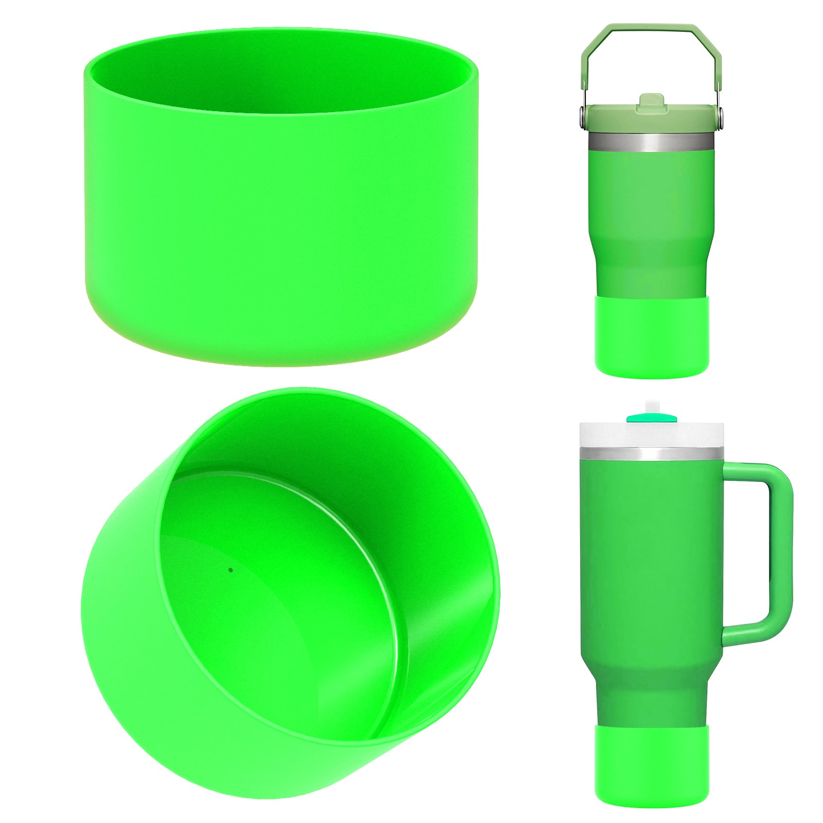 Linkidea 2 Pack Water Bottle Boot Compatible with Stanley Quencher H2.0 20oz/30oz/40oz, IceFlow Flip 20oz/30oz, Silicone Water Bottle Bottom Sleeve Cover Bumper Protector (Neon Green)