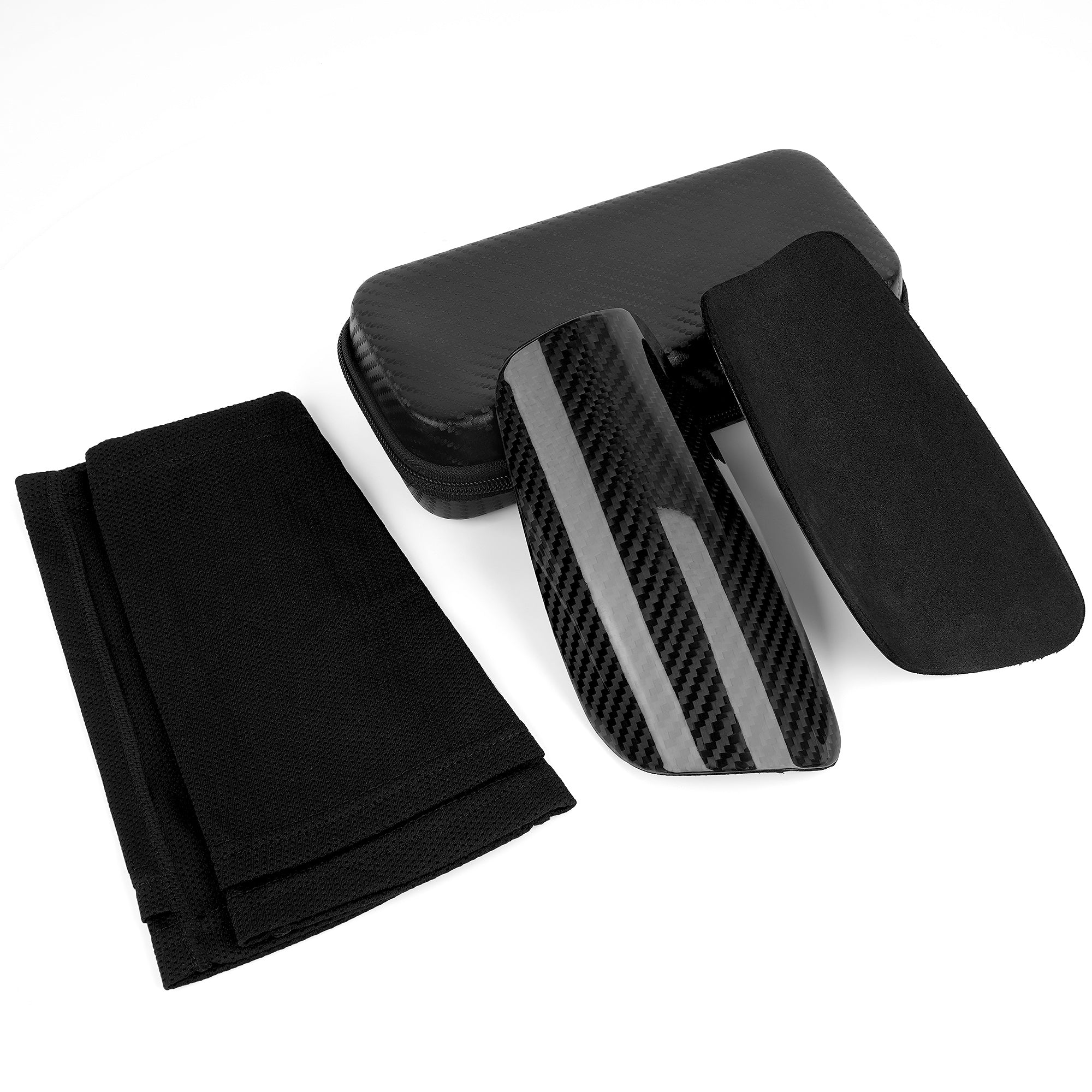 Carbon Fiber Soccer Shin Guards, Super Strong, Lightweight, Shock Resistance, Shin Protection with Portable Carrying Case and Shin Guard Sleeve (Black, Size L)