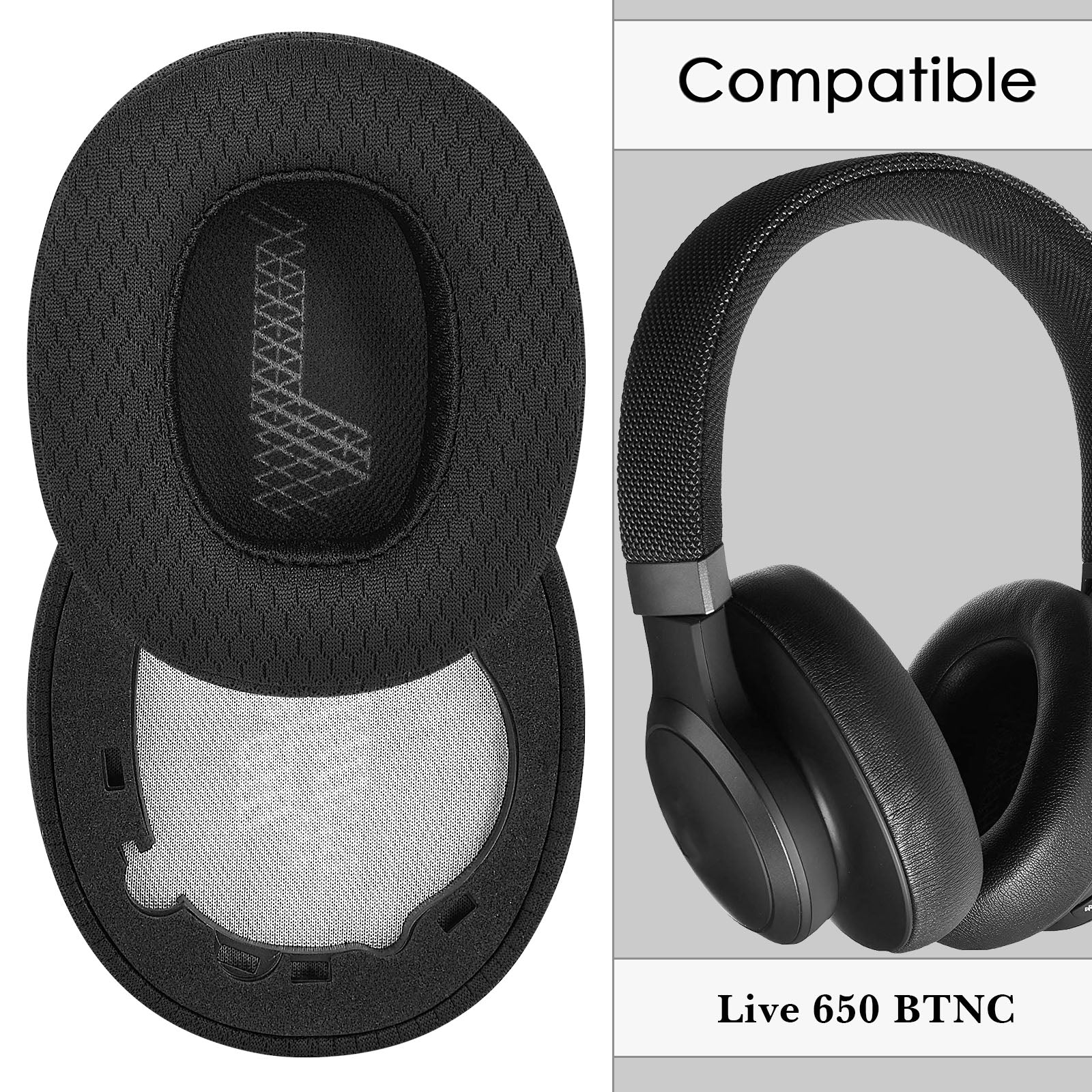 Linkidea Replacement Ear Pads for Lifestyle E65BTNC, Duet NC, Live 650 BTNC, Live 660 BTNC Headphones, Ear Cushions ( Mesh Fabric / Black )