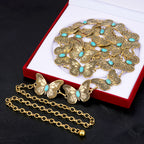 Plus Size Chain Belt for Women, Turquoise Stone Gold Metal Chain Belt Women Belly Waist Chains, Extra Long Body Chain, 59 Inch Adjustable Chunky Belt Chain (Butterfly Style)