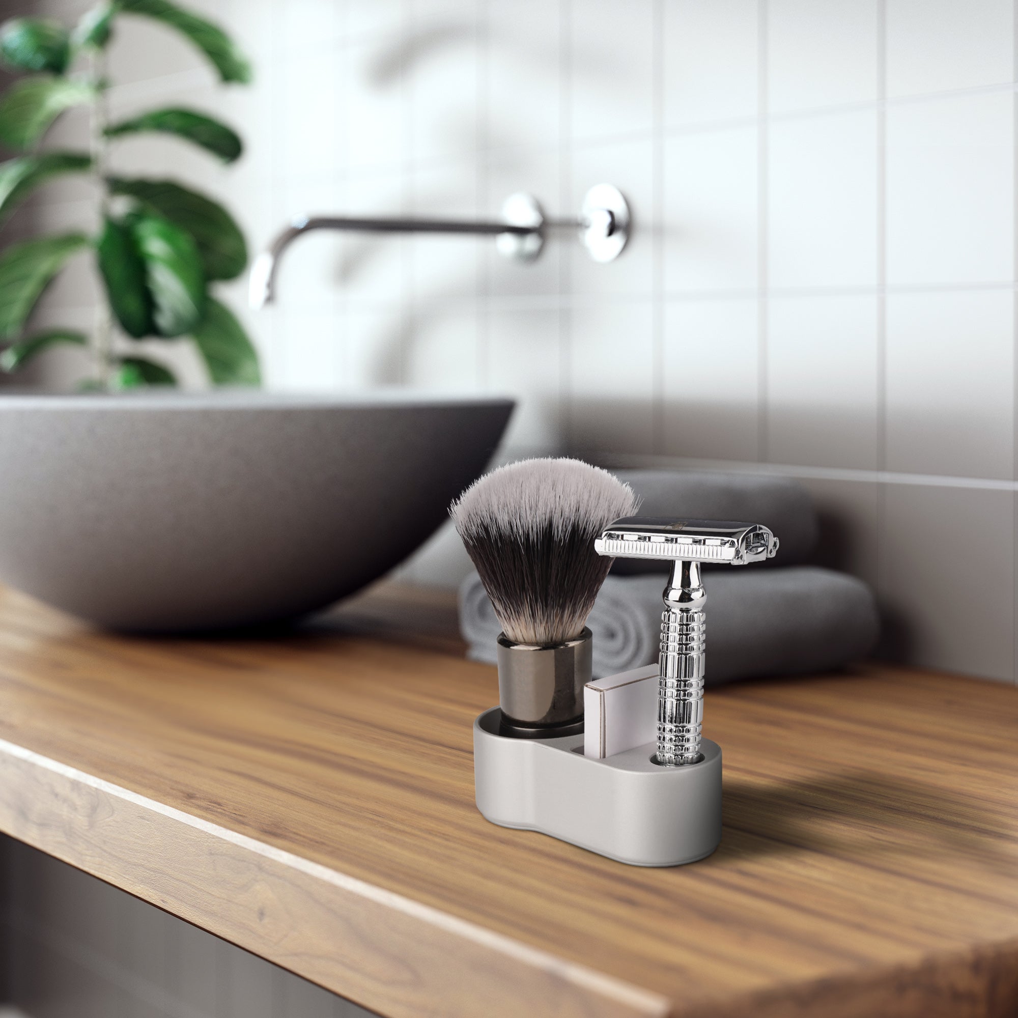 Linkidea Aluminum Men's Shaving Razor Stand Holder, 0.5" (14mm) Diameter, Brush & Blade Organizer, Compatible with Merkur MK-34C, MK-23C, Vikings Blade the Chieftain (Silver)