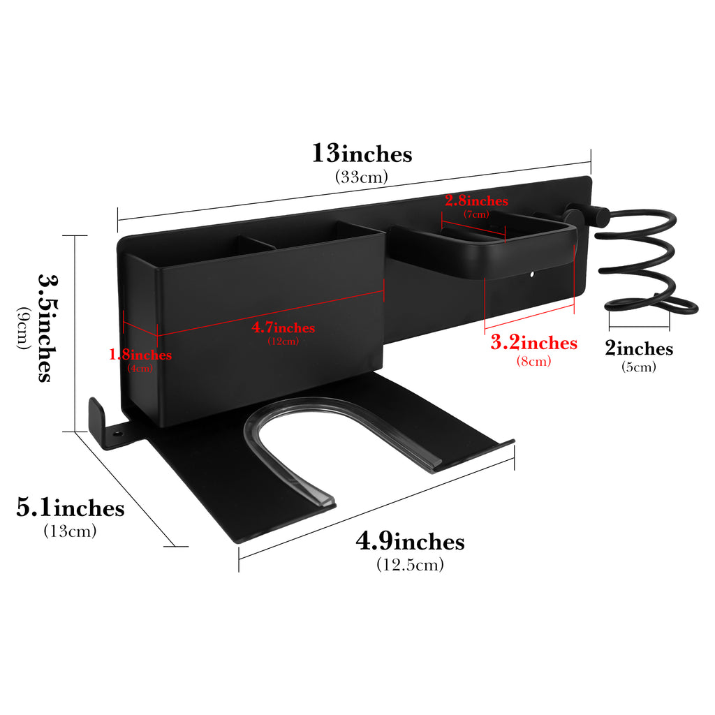 Linkidea Wall Mounted Hair Dryer Holder with Hook, 4-in-1 Aluminum Hair Tool Organizer, Compatible with Dyson Supersonic Origin, Supersonic Nural, Blow Dryer Storage Rack (Black)