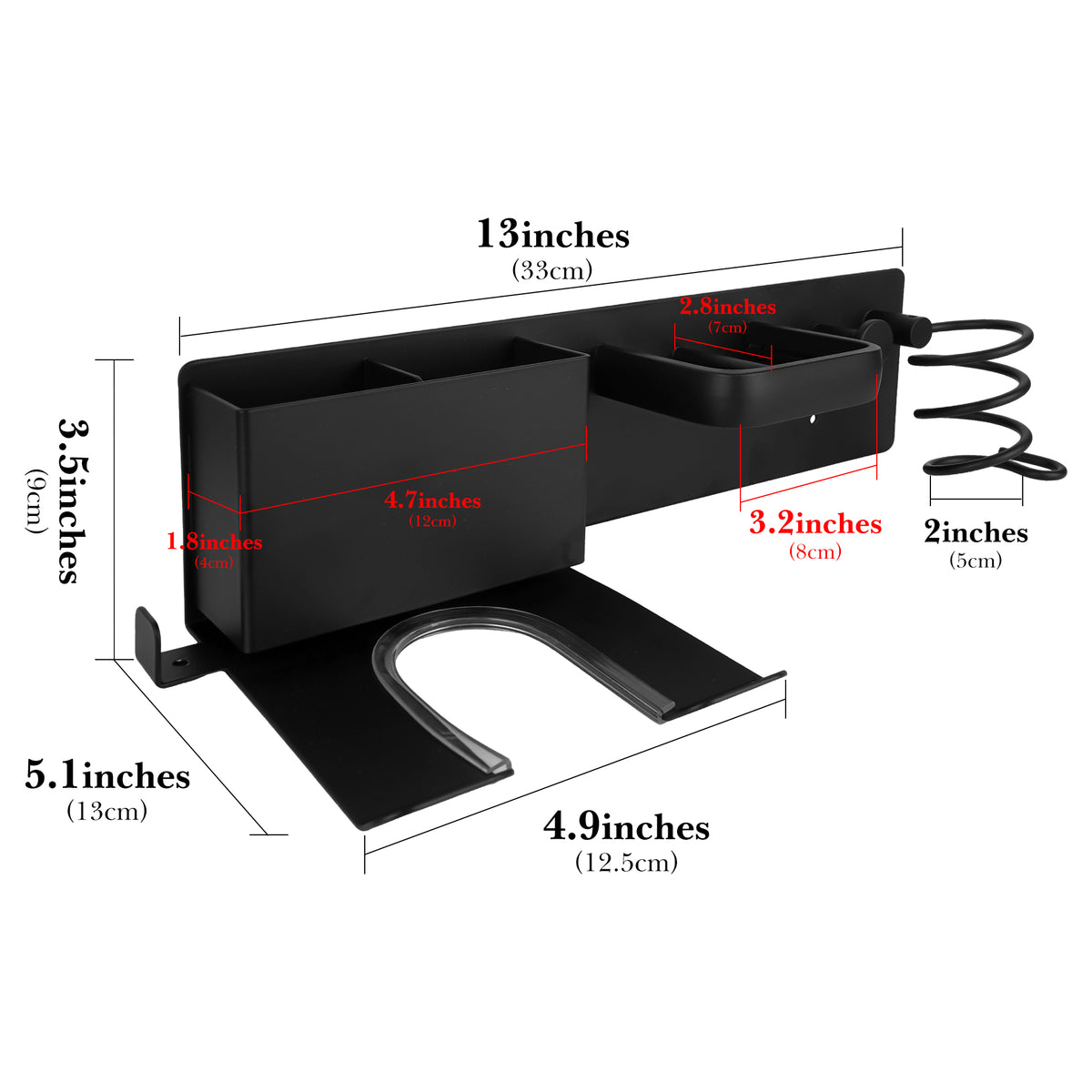 Linkidea Wall Mounted Hair Dryer Holder with Hook, 4-in-1 Aluminum Hair Tool Organizer, Compatible with Dyson Supersonic Origin, Supersonic Nural, Blow Dryer Storage Rack (Black)