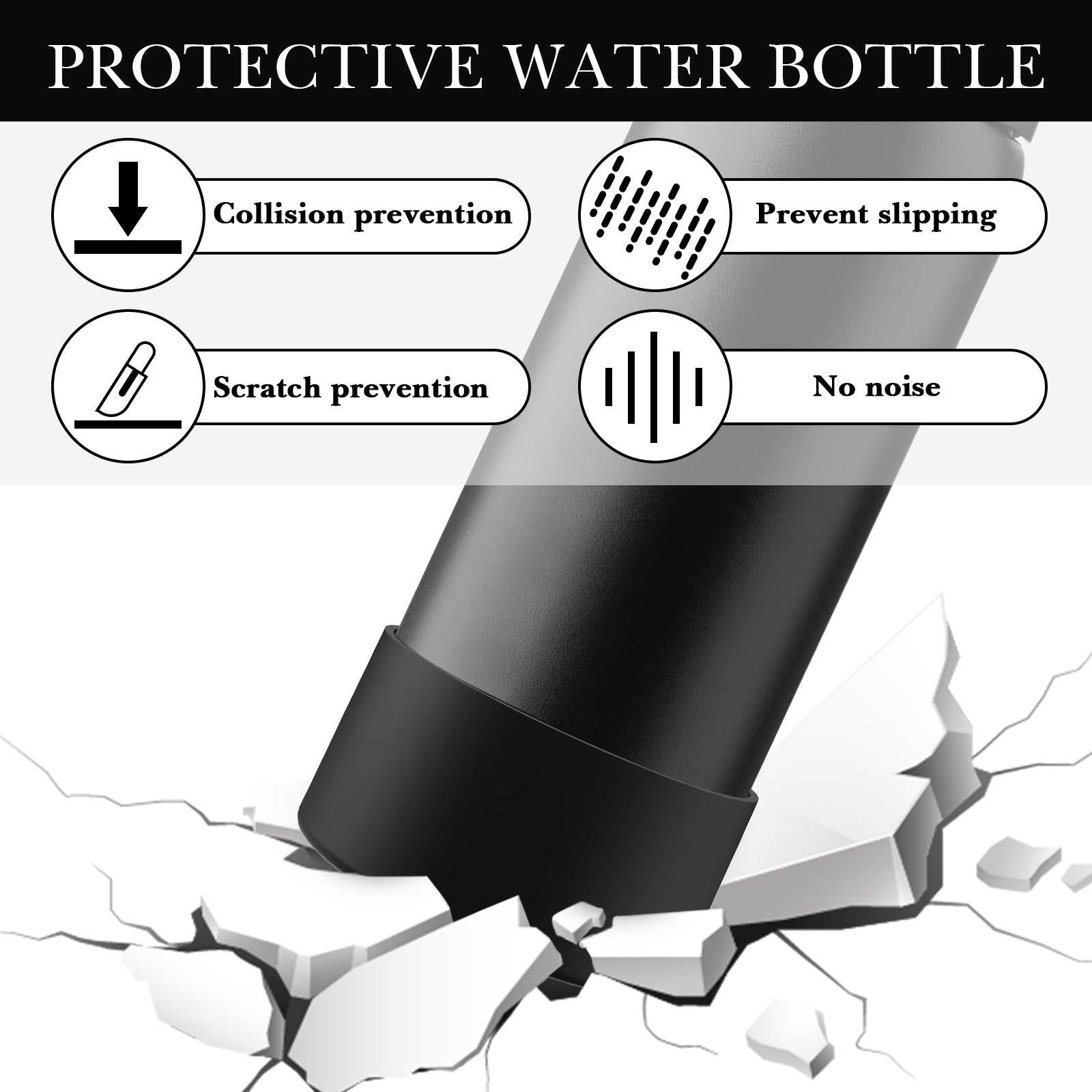 Linkidea 2 Pack Water Bottle Boot Compatible with Owala FreeSip 32oz, Twist 32oz, Silicone Anti-Slip Bottle Bottom Bumper Protector (Black)