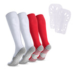 Linkidea Kids Soccer Socks with Shin Guards, 2 Pairs Breathable Knee High Socks with Lightweight Shin Pads, Long Sleeve Cushion Socks for Child 7-9 Years Over the Calf Soccer Socks (White&Red, M)