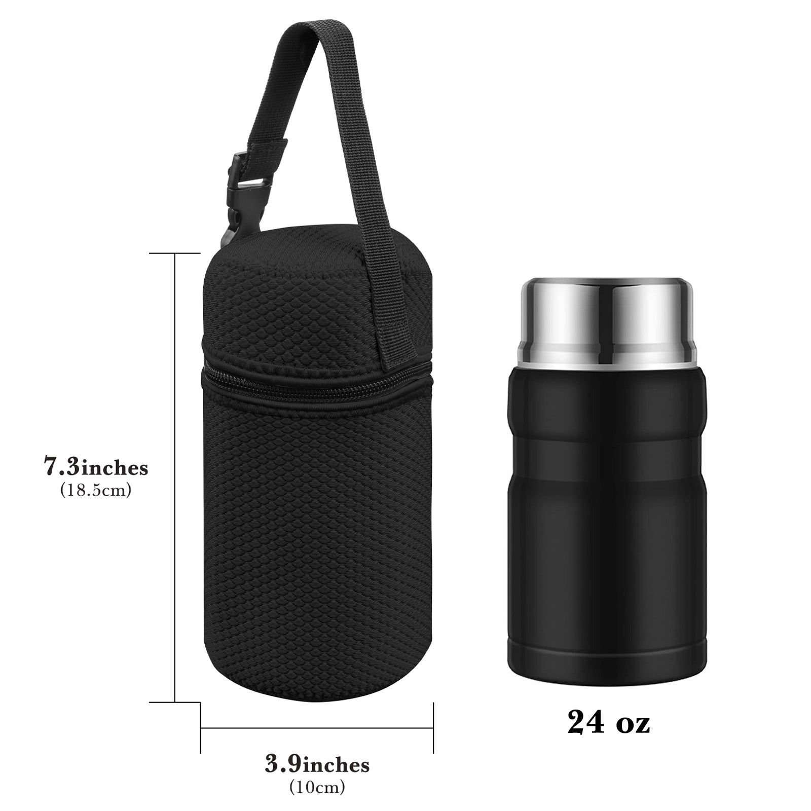 Linkidea Food Jar Carry Bag with Hand Strap, Portable Thermos Carrier Lunch Tote Holder for Work, Travel & Picnic, Compatible with 24 oz Thermos & 25 oz Zojirushi Food Jar (Black)