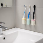 Linkidea 3 Pack Wall Mount Toothbrush Holder for Shower, Plastic Manual Brush Organizer Hanger Compatible with Colgate Renewal, Oral-B CrossAction (Multi)