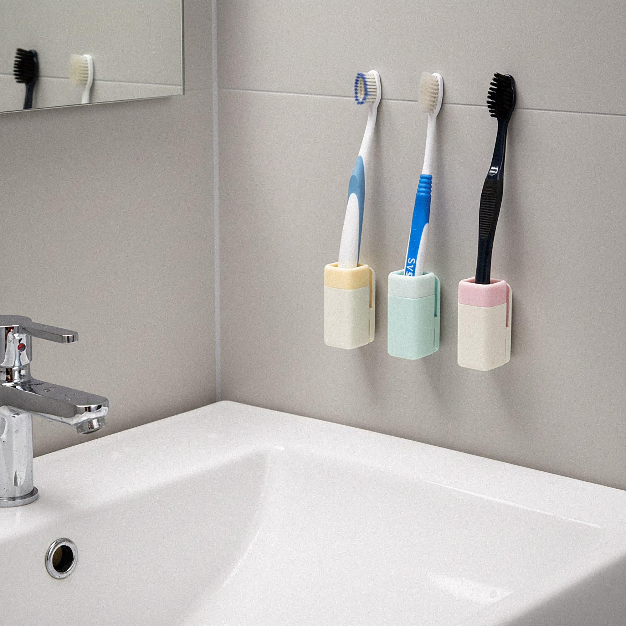 Linkidea 3 Pack Wall Mount Toothbrush Holder for Shower, Plastic Manual Brush Organizer Hanger Compatible with Colgate Renewal, Oral-B CrossAction (Multi)