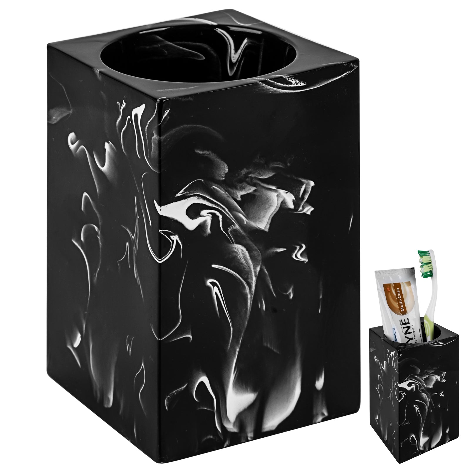 Linkidea Countertop Manual Toothbrush Holder for Bathroom, Resin Stand for Toothpaste, Vanity Organizer Compatible with Colgate ExtraClean, Oral-B CrossAction(Black)