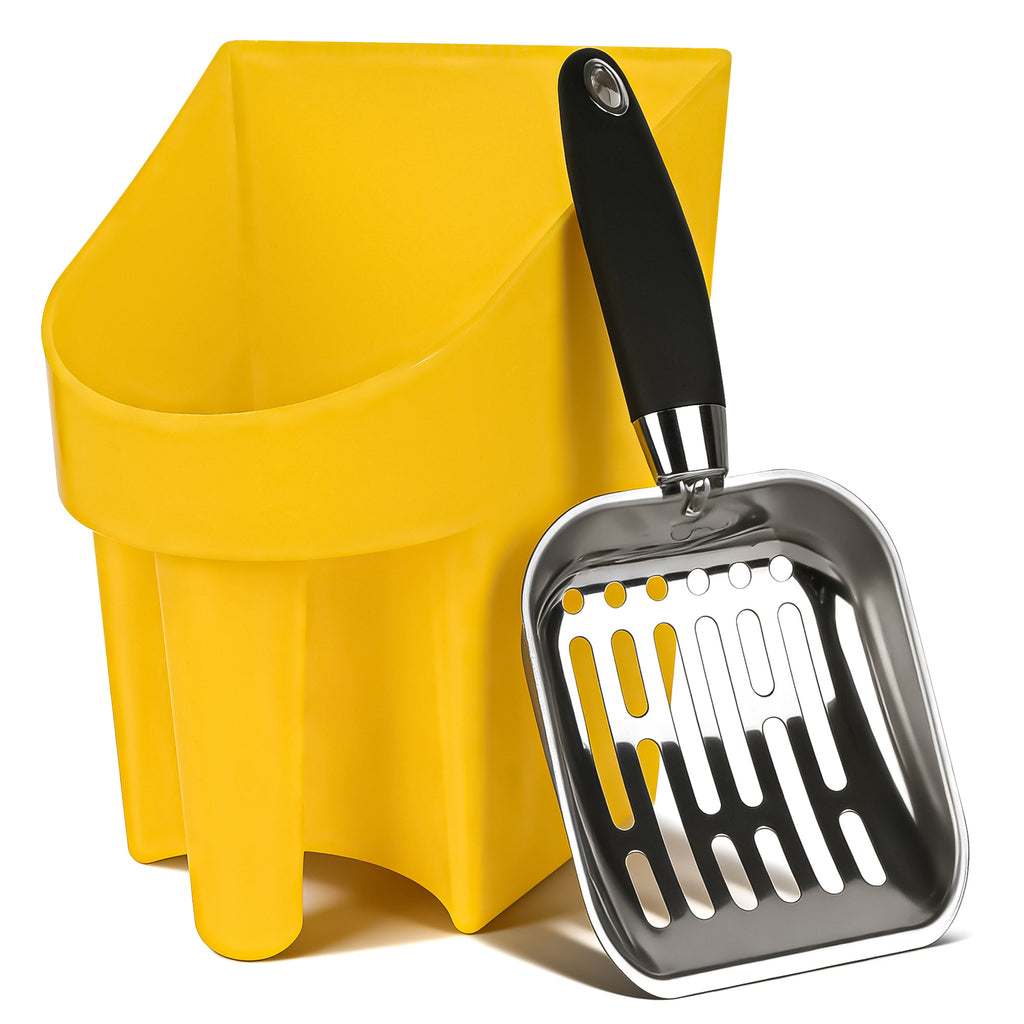 Linkidea Cat Litter Scooper with Holder, Stainless Steel Heavy Duty Metal Litter Scoop with Container, Fast Sifting for Clumping Litter for Easy and Efficient Cleaning