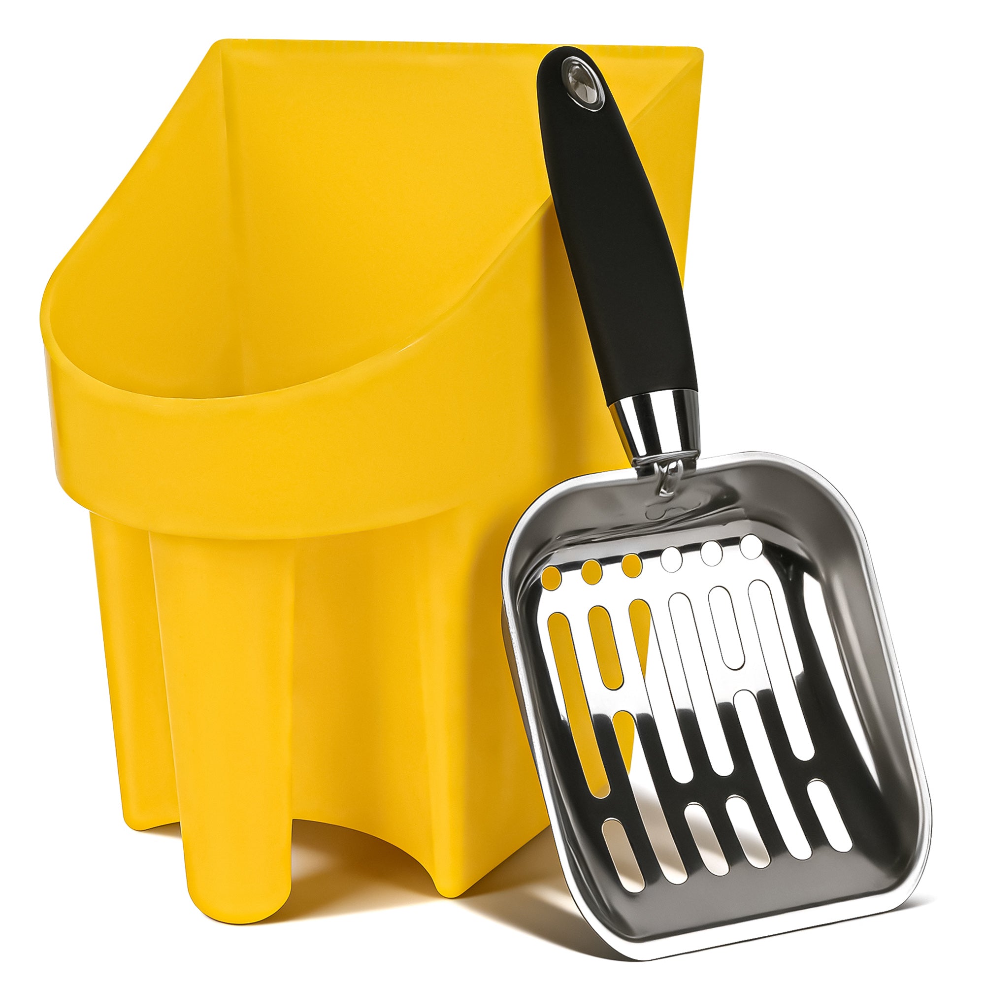 Linkidea Cat Litter Scooper with Holder, Stainless Steel Heavy Duty Metal Litter Scoop with Container, Fast Sifting for Clumping Litter for Easy and Efficient Cleaning