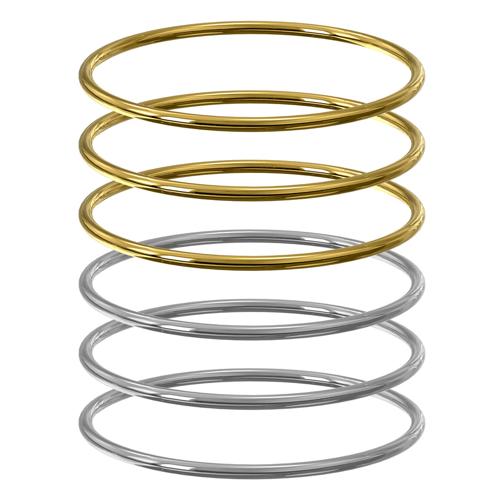 Plus Size Bangle Bracelets Set for Women, Set of 6 Stainless Steel Extra Large Round Gold & Silver Bangles Fashion Accessories, 8.6 Inches (L)