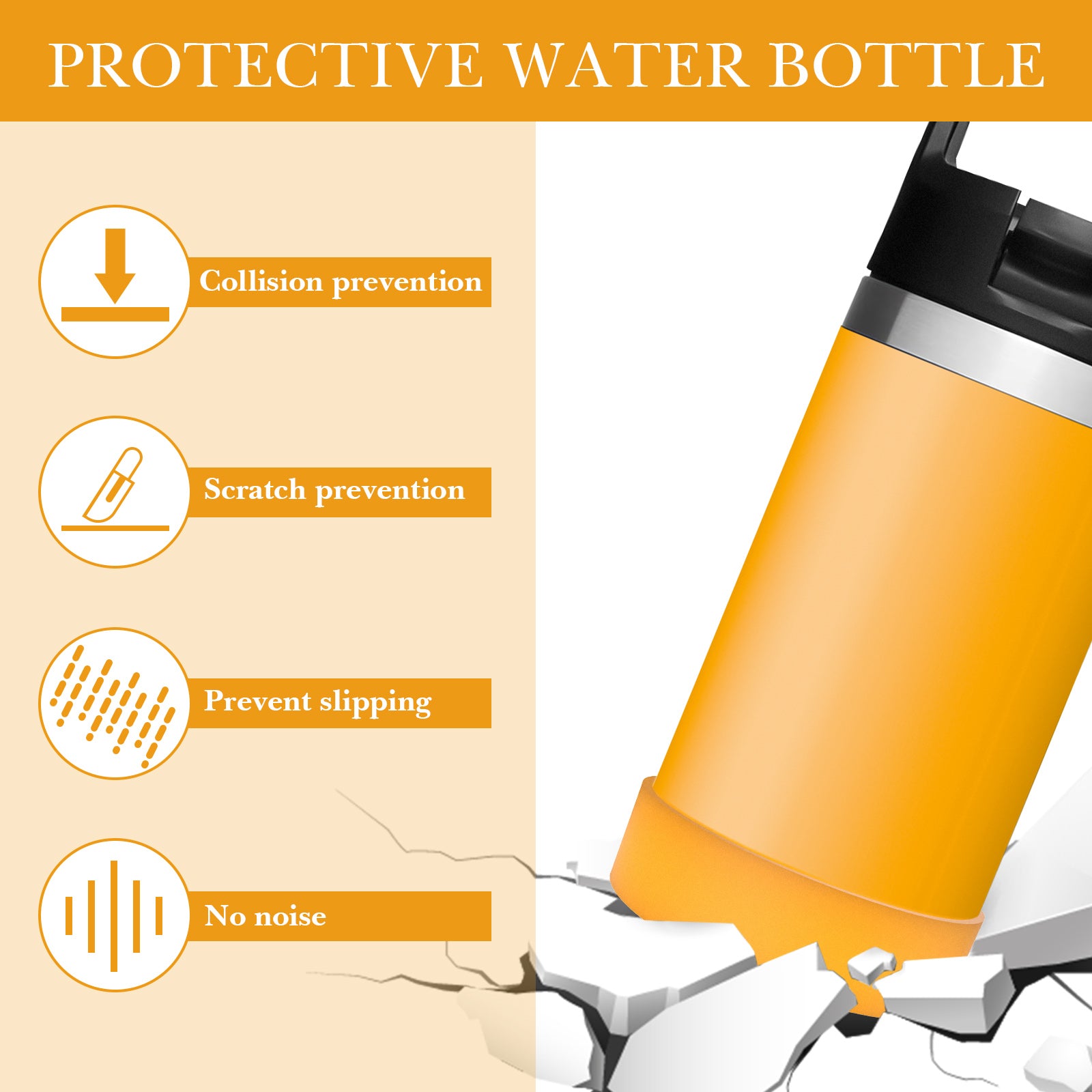 Linkidea 2 Pack Water Bottle Boot Compatible with YETI Rambler Jr. Kids 12oz, Rambler Bottle 12oz/18oz, Yonder 20oz, Silicone Anti-Slip Bottle Bottom Bumper Protector (Orange)