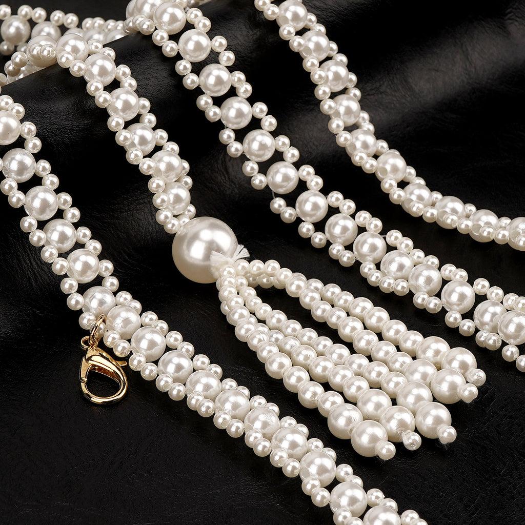 Plus Size Waist Belt for Women, Plastic Pearl Chunky Body Belt for Dresses, 55 Inch Adjustable Fashion Jewelry Accessory