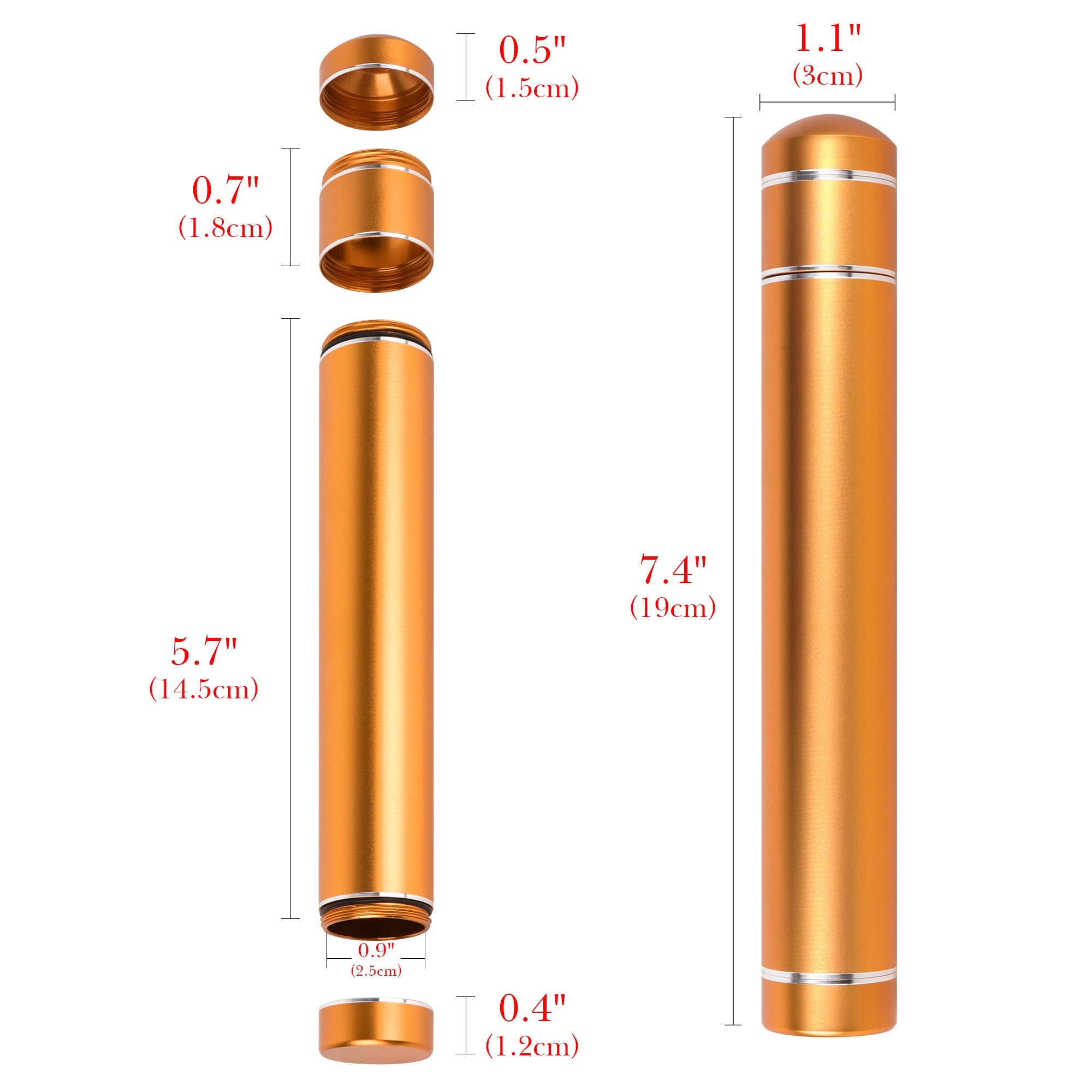 Linkidea Aluminum Cigars Holder Case, Men's Airtight Cigar Carrier Single Tube, 1.1"x 7.4" Portable Travel Cigar Storage with Caps (Gold)