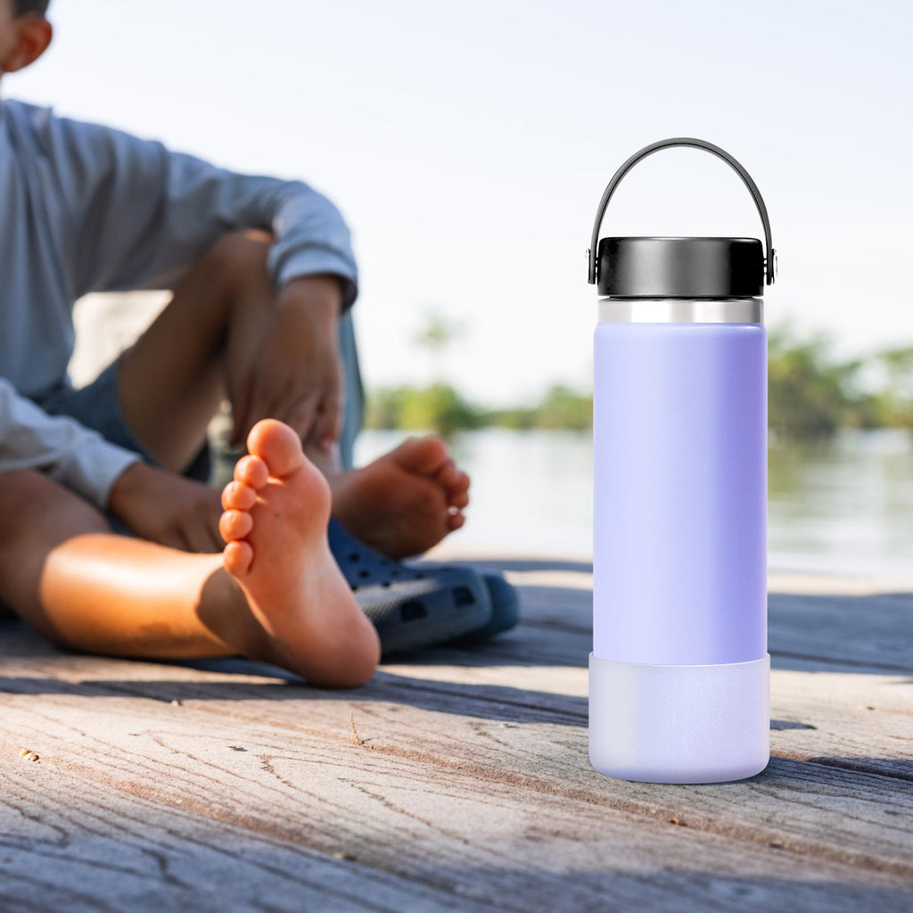 Linkidea 2 Pack Water Bottle Boot Compatible with Hydro Flask Wide Mouth 12oz/14oz/16oz/18oz/20oz, Silicone Bottle Bottom Sleeve Bumper Protector (Fog)