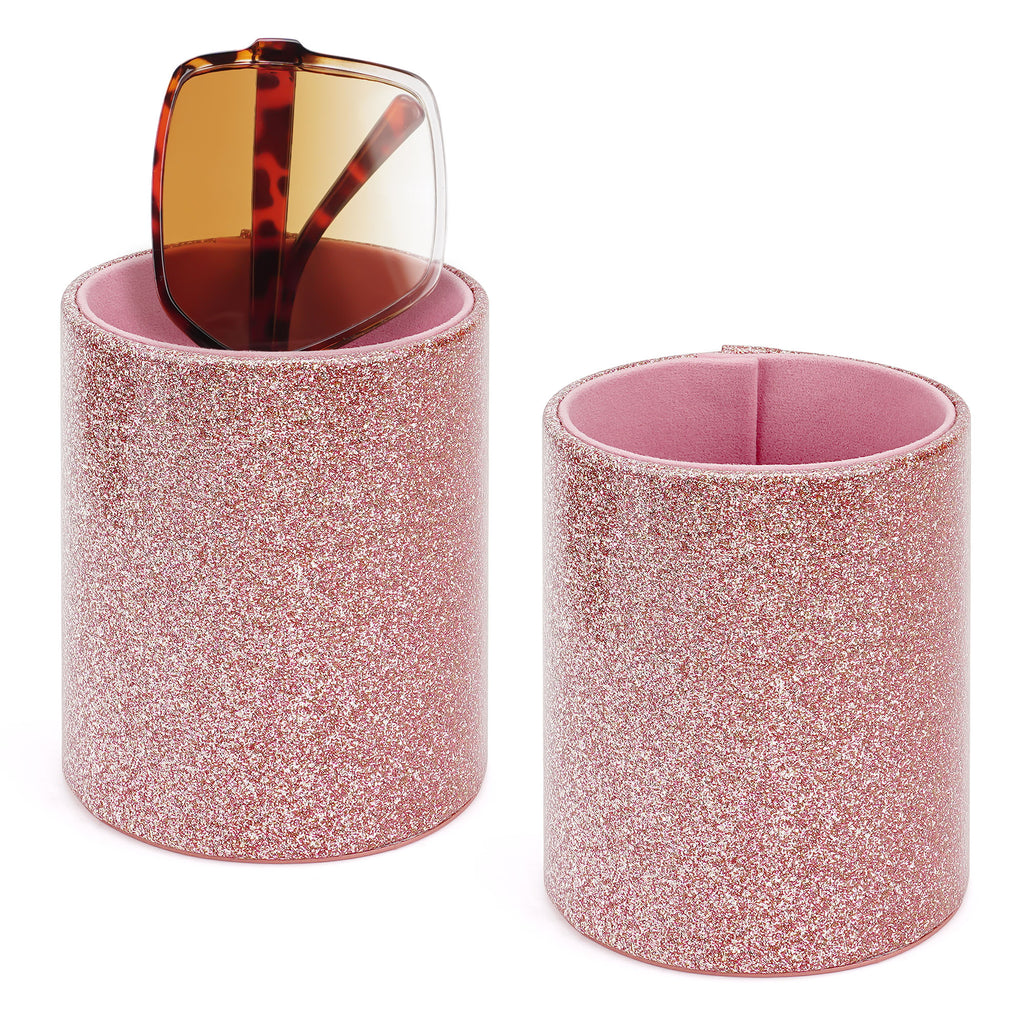Extra Large Sunglasses Desk Holder Stand, 2 Pack Pink Vegan Leather Eyeglasses Display Storage with Flock Lining, Sunwear Organizer Compatible with Rayban RB220/RB2195/RB3447/RB3809