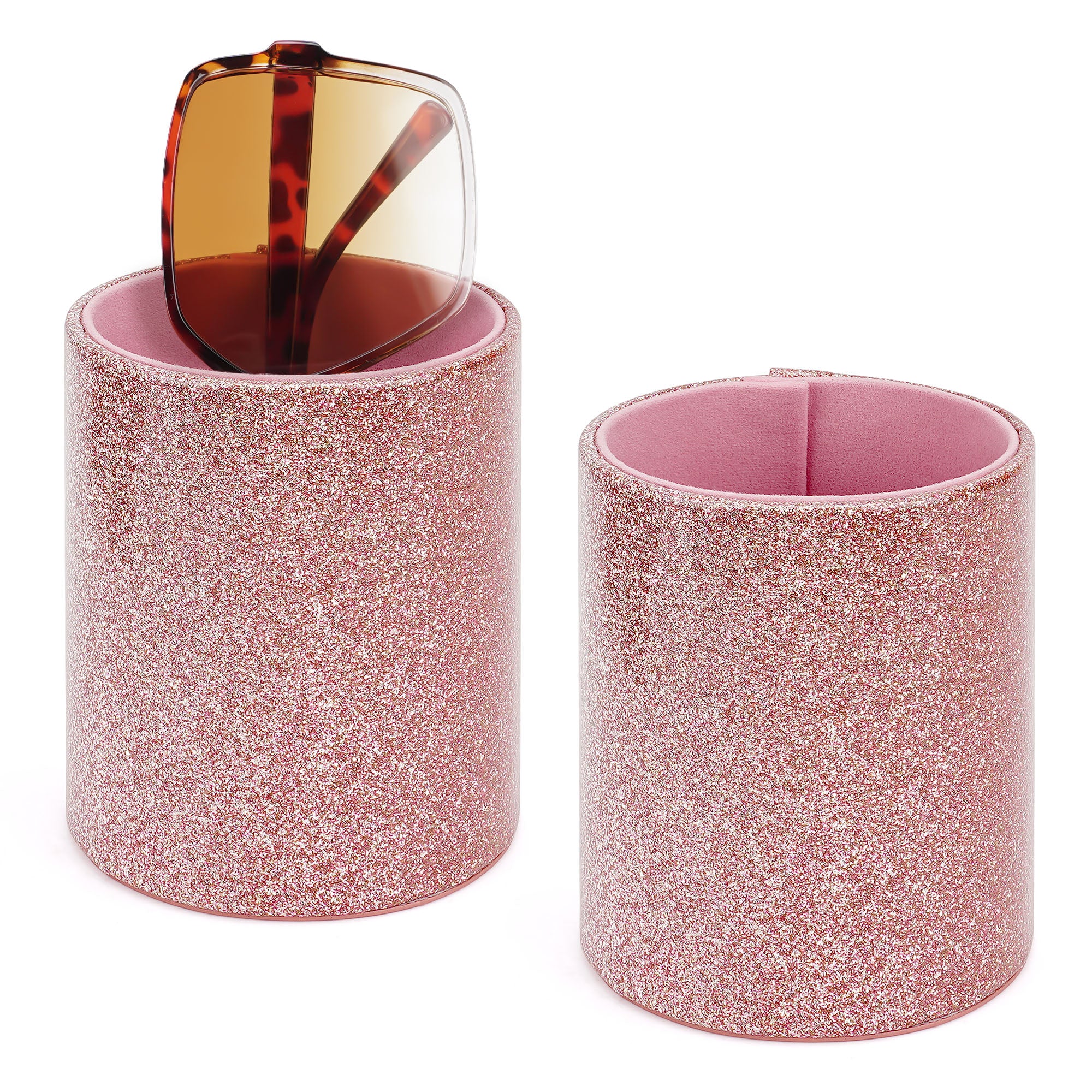 Extra Large Sunglasses Desk Holder Stand, 2 Pack Pink Vegan Leather Eyeglasses Display Storage with Flock Lining, Sunwear Organizer Compatible with Rayban RB220/RB2195/RB3447/RB3809