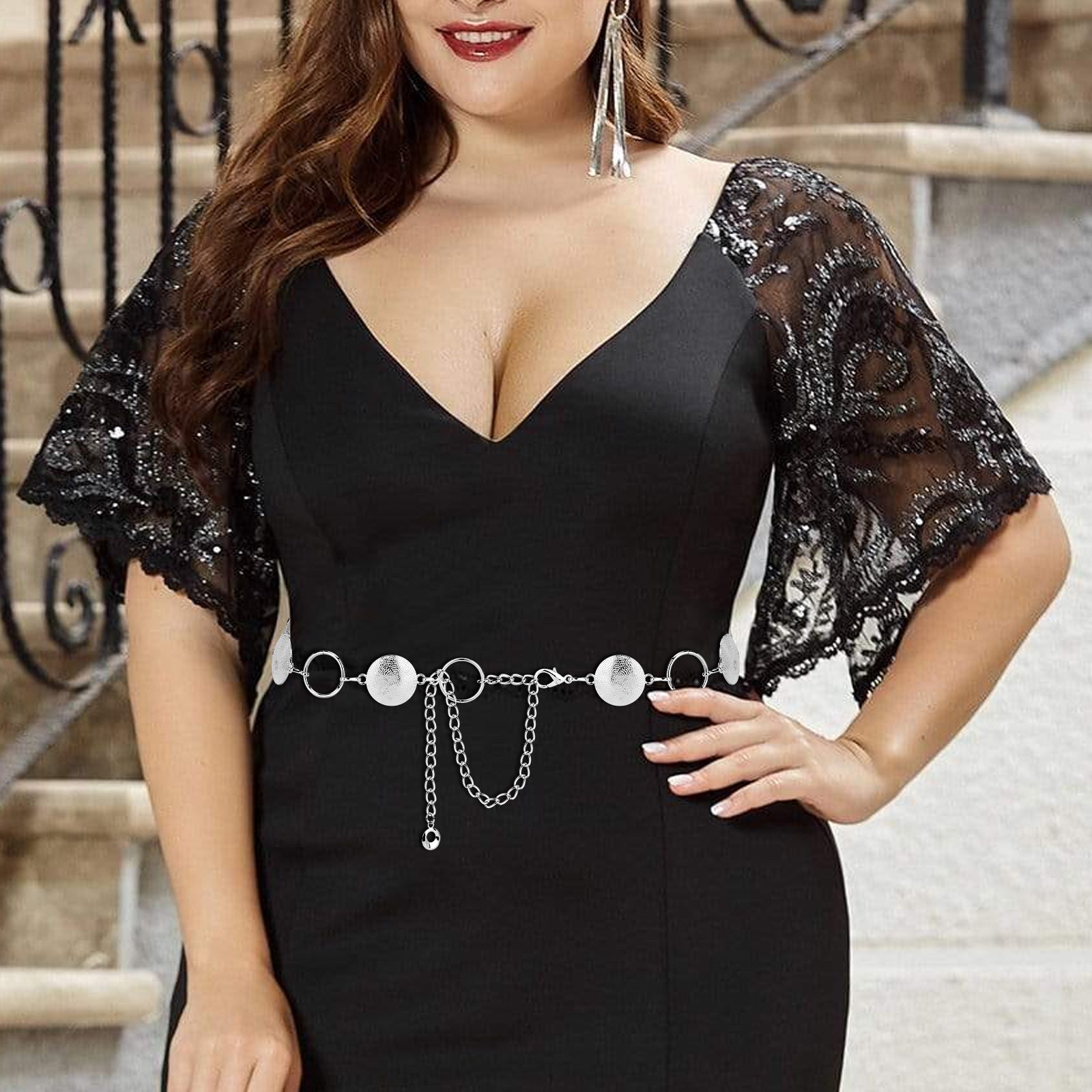 Plus Size Chain Belt for Women, Round Pieces Metal Chain Belt Women Belly Waist Chains, Extra Long Body Chain, 39-59 Inch Adjustable Chunky Belt Chain (XXL, Silver)