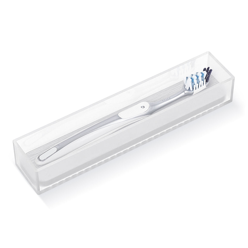 Linkidea Acrylic Toothbrush Holder with Diatomite Drying Stone, Bathroom Drawer Organizer with Drainage Hole for Tooth Brush, Compatible with Colgate Extra Clean, Oral-B CrossAction
