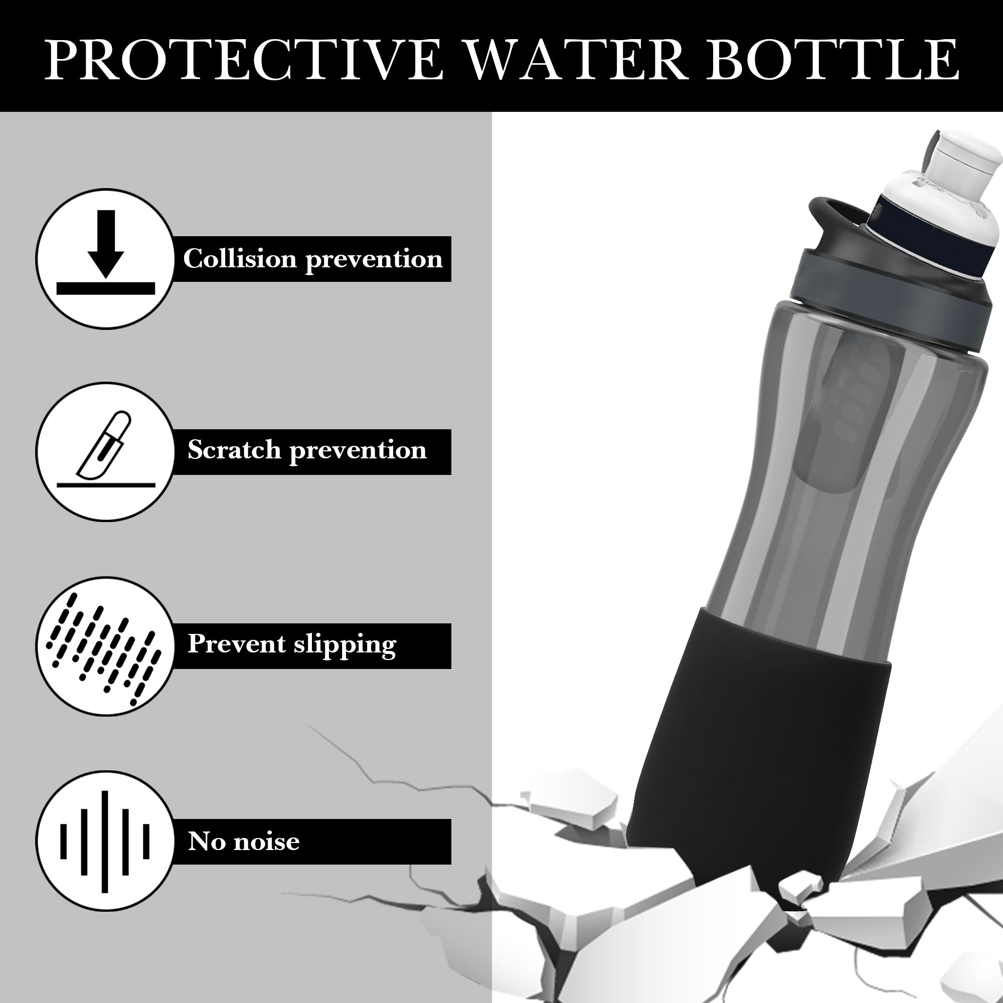 Linkidea 2 Pack Water Bottle Boot Compatible with Cirkul Plastic/Stainless Steel Bottle 22oz Series , Silicone Anti-Slip Bottle Bottom Sleeve Bumper Protector (Black)