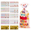 Linkidea 100 Pcs Birthday Treat Bags with 120 Gold Twist Ties, Clear Plastic Goodie Bags for Candy, Cookies, Party Favors, Birthday Supplies