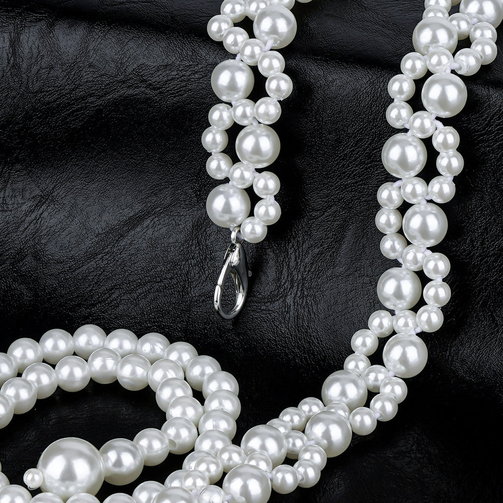 Plus Size Chain Belt for Women, White Pearl Stretchable Extra Long Body Chain, 51 Inch Max Flexible Adjustment Fashion Jewelry Accessory