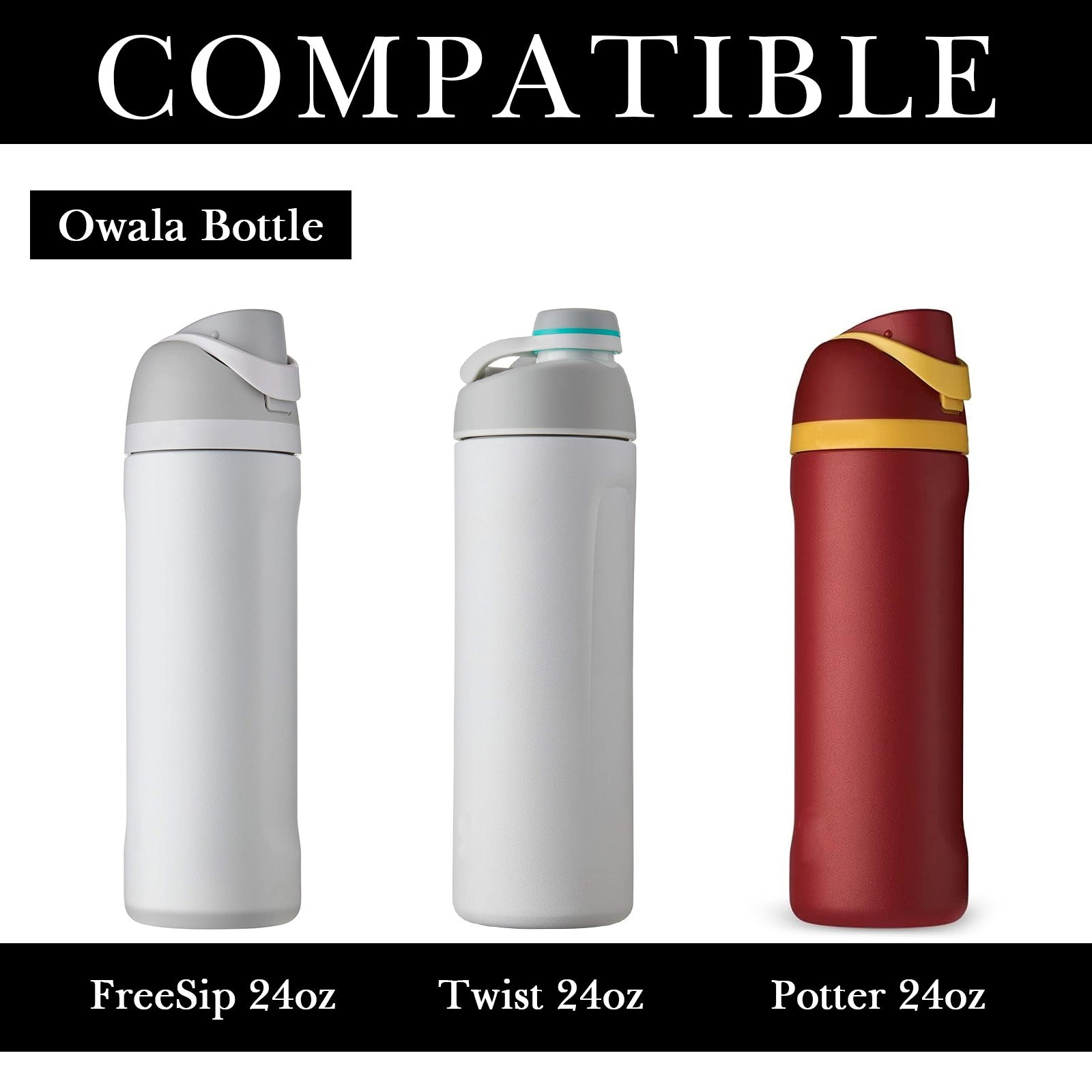 Linkidea 2 Pack Water Bottle Boot Compatible with Owala FreeSip/Twist/Potter 24oz Bottles, Silicone Anti-Slip Bottle Bottom Bumper Protector (Black)