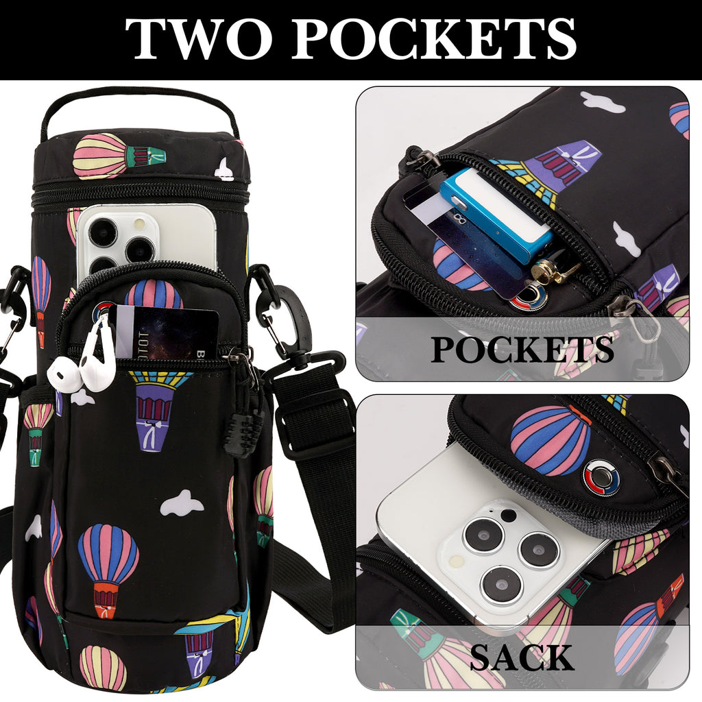 Linkidea Water Bottle Carrier with Strap Compatible with CamelBak Chute Mag 50oz, Sports Waterbottle Sling Bag Holder with Side Pocket, Shoulder Strap with Phone Pocket, Black