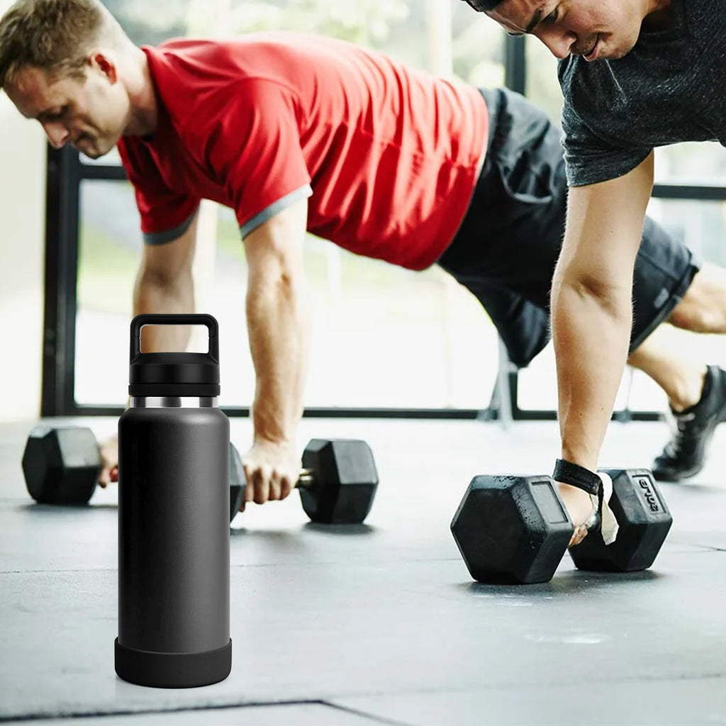 Linkidea 2 Pack Water Bottle Boot Compatible with YETI Rambler Bottle 26oz, Yonder 34oz, Silicone Anti-Slip Bottle Bottom Sleeve Bumper Protector (Black)
