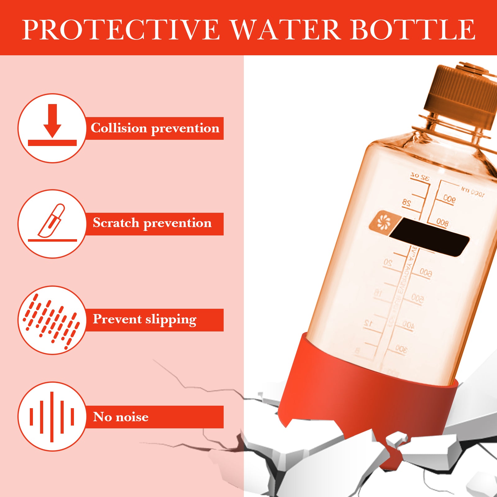 Linkidea 2 Pack Water Bottle Boot Compatible with Nalgene Sustain Wide Mouth 32oz/48oz, Narrow Mouth 32oz, Silicone Anti-Slip Bottle Bottom Bumper Protector (Red)