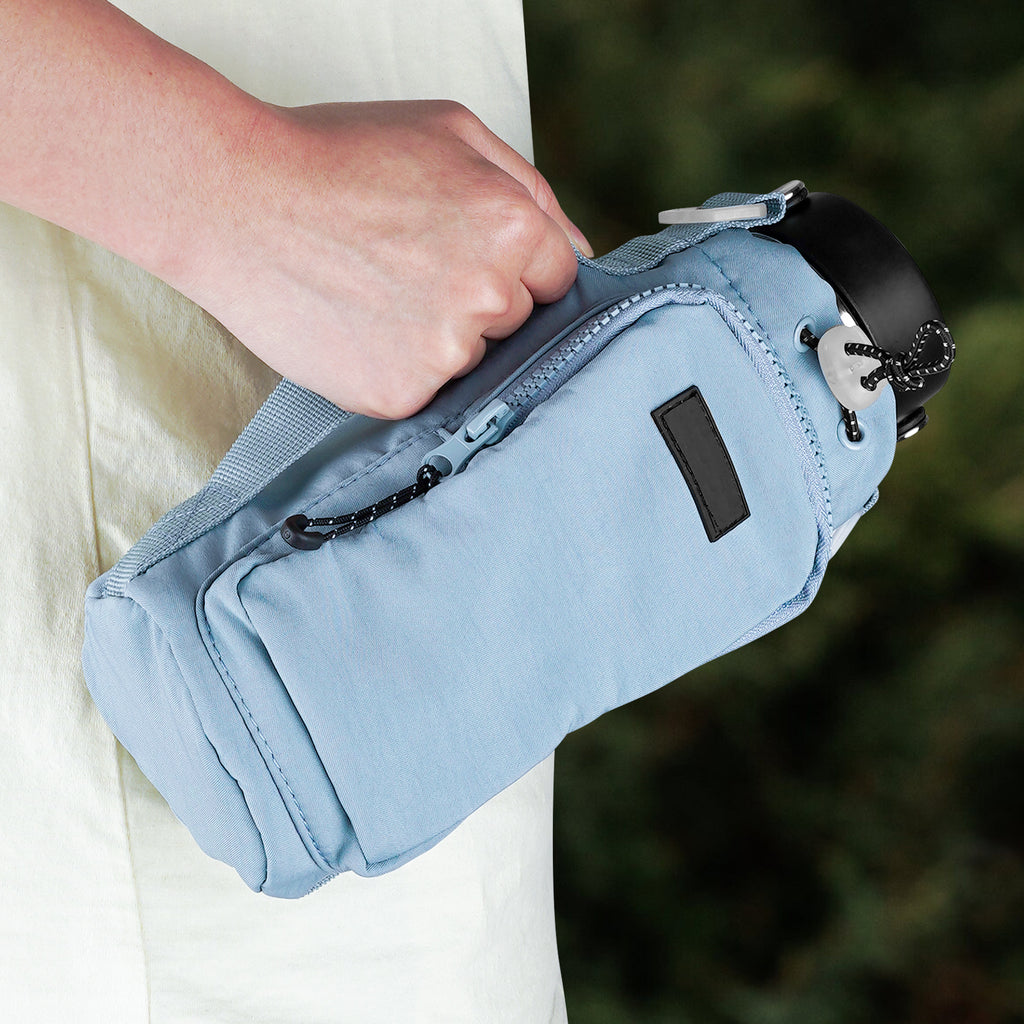 Linkidea Water Bottle Carrier with Strap Compatible with YETI Rambler Bottle 18oz/26oz, Owala FreeSip 24oz/32oz, Waterbottle Sling Bag Holder, Shoulder Strap with Phone Pocket (Blue)