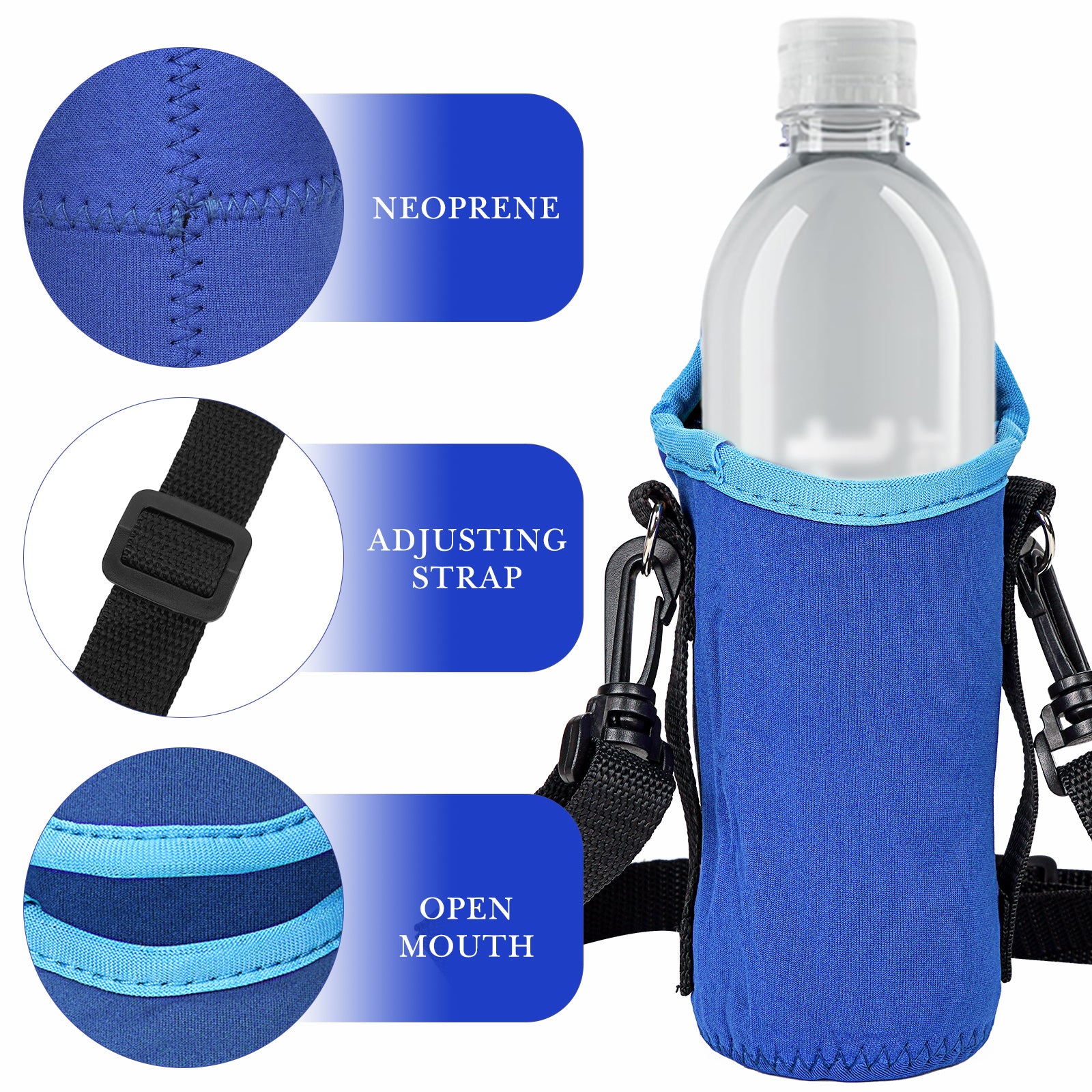 Linkidea Plastic Bottled Water Carrier with Shoulder Strap Compatible with Smartwater, Propel 20/24 Fl Oz, Insulated Neoprene Disposable Water Bottle Sling Bag Holder (1 Pack / Blue)