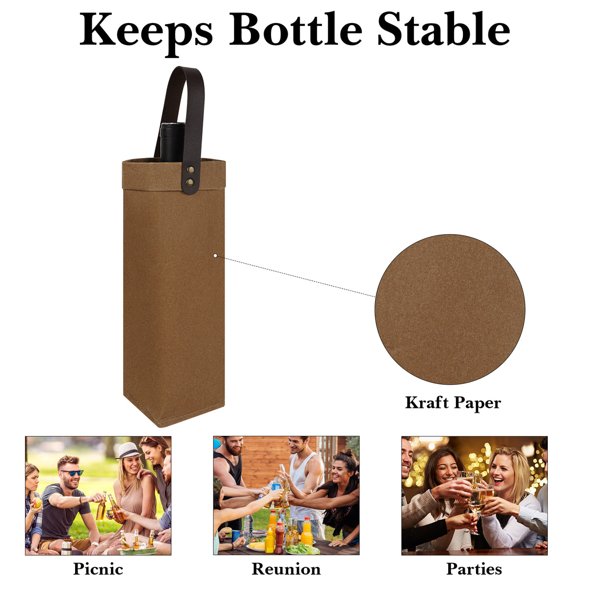 Linkidea Kraft Paper Wine Gift Bag, Reusable Wine Tote Carrier with Detachable Divider, Portable Holder for Wedding, Holiday, Business & Party Gifting (Brown)