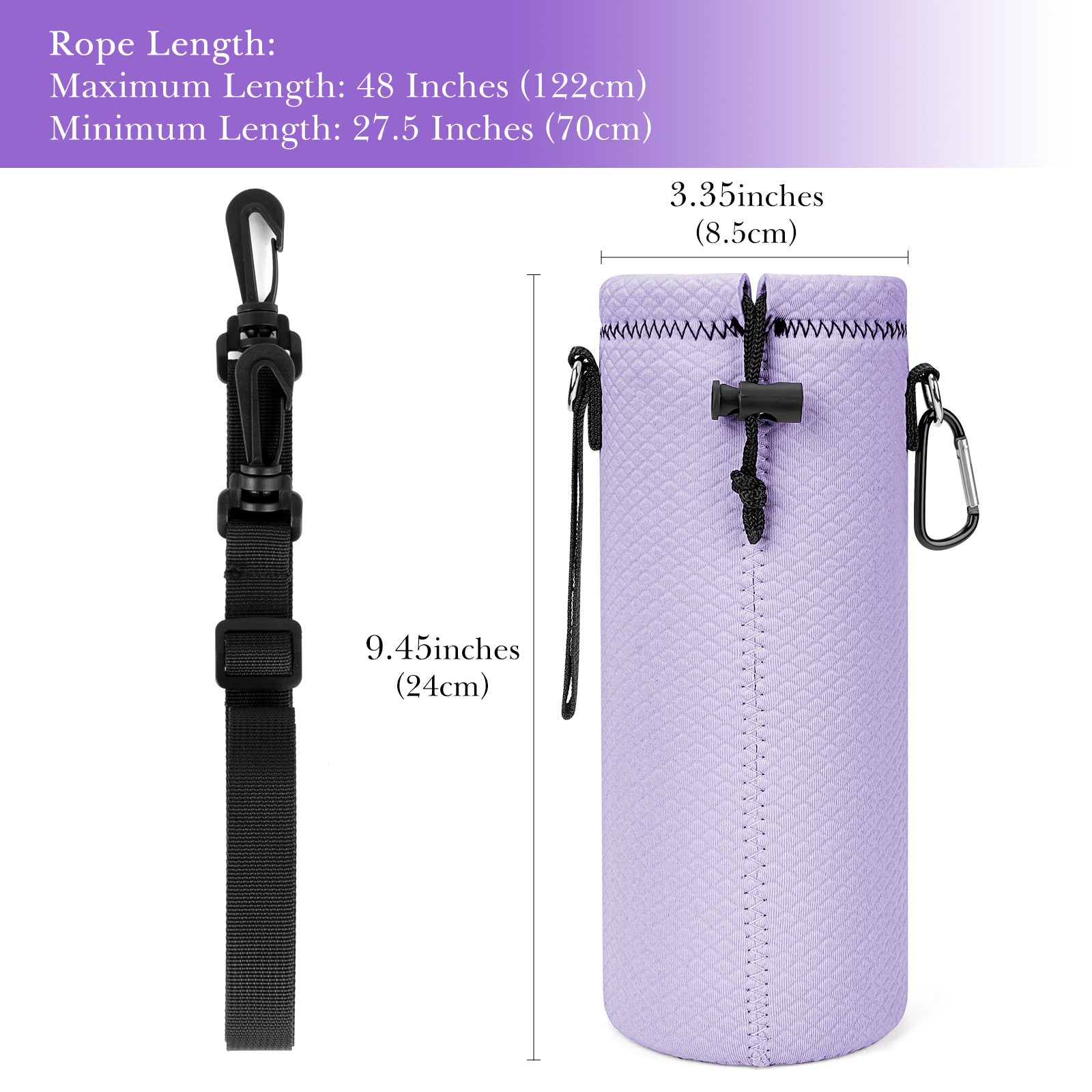Linkidea Water Bottle Carrier with Strap Compatible with YETI Rambler Bottle 26oz/36oz, Waterbottle Sling Bag Holder with Shoulder Strap, Light Purple