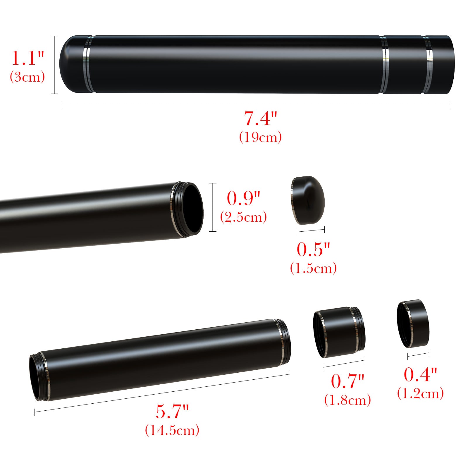 Linkidea Aluminum Alloy Cigar Holder Case, Men's Cigar Tube Airtight Single Tube for 50-62 Ring, Cigar Tubes with Caps (Black)