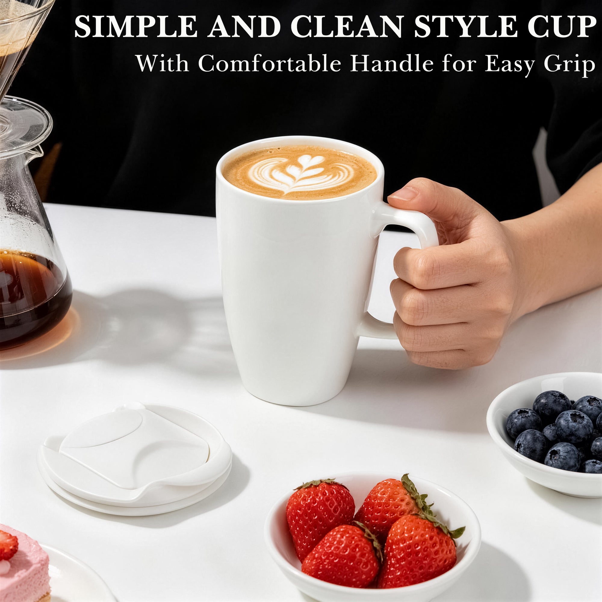 Linkidea 19oz Ceramic Coffee Mug with Slide Lid, Large Mug with Handle, Reusable Drinking Cup, Microwave and Dishwasher Safe